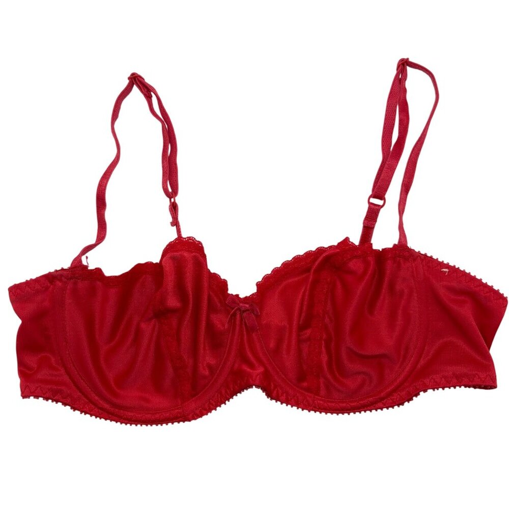 Lovable Vintage #895 Womens Red Shiny Satin Underwire Lace Bra 36C